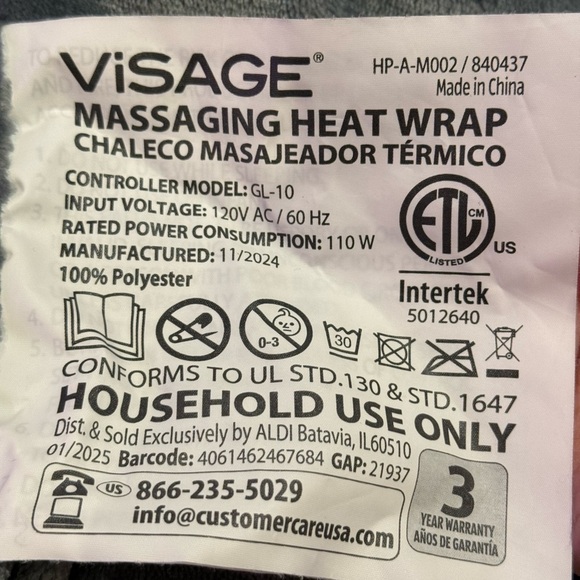 Visage Gray Heated Massage Blanket with Controller - Picture 5 of 5